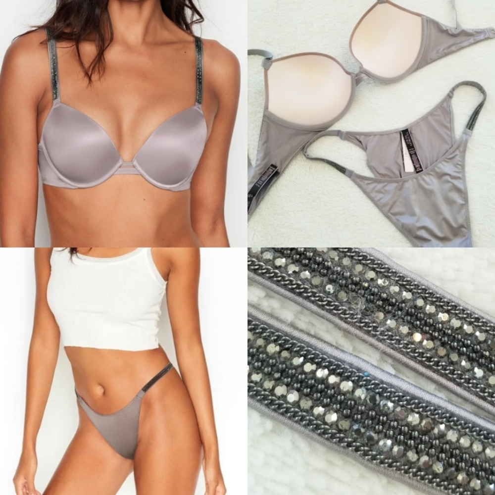 Victoria's Secret Very Sexy Diamond Chain Shine Strap Push-up Bra Panty Set NWT